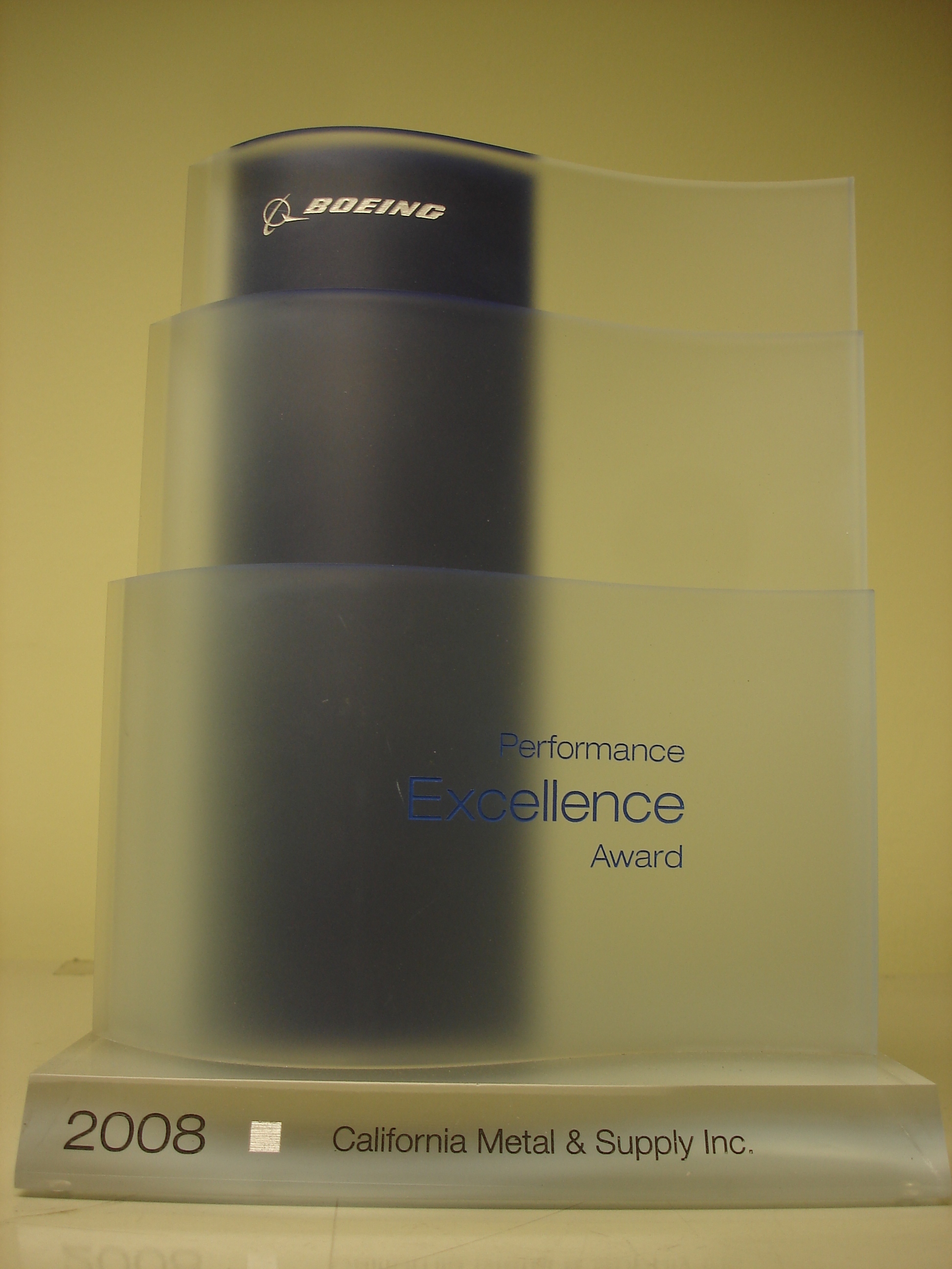 Boeing Performance Excellence Award California Metal